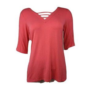 Cable & Gauge Top Womens‎ Size L Large Solid All Pink Cold Shouder V Neck